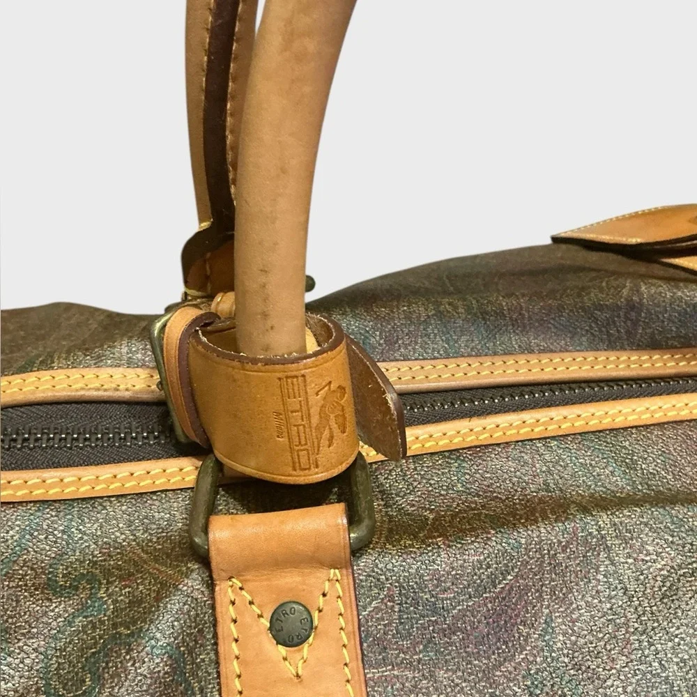 Etro Milano XL Paisley Leather Weekender Travel Duffel Italy vintage